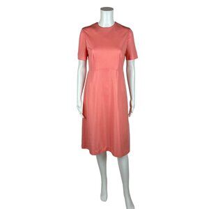 Vintage 70s Sheath Dress Women's Small Solid Peach Pink Fit & Flare